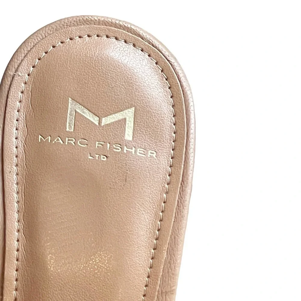Marc Fisher Block Heel Woven Leather Sandal Cerita Shoes Pink Beige Size 9M